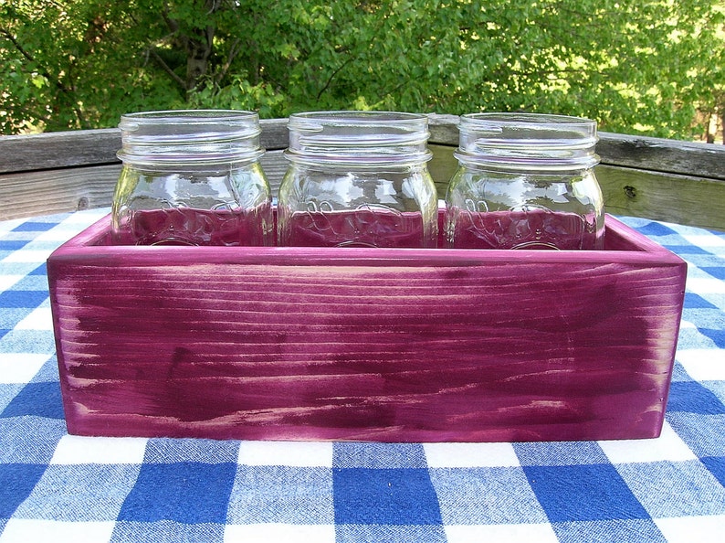 Centerpiece Box Mason Jar Holder, 3jar Size Burgundy Organizer, Gift