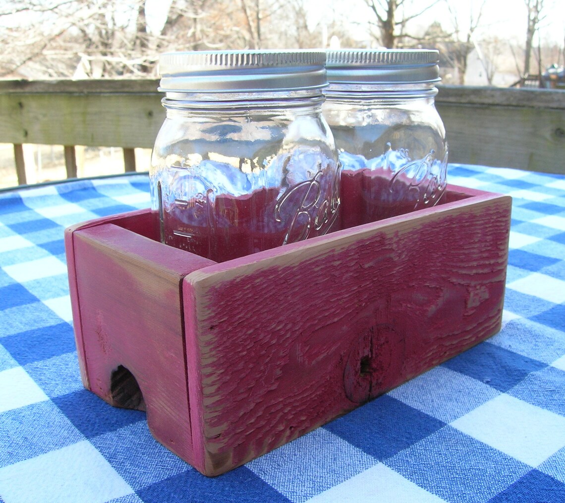 Red Centerpiece Box Rustic Cedar Mason Jar Holder Table Centerpiece