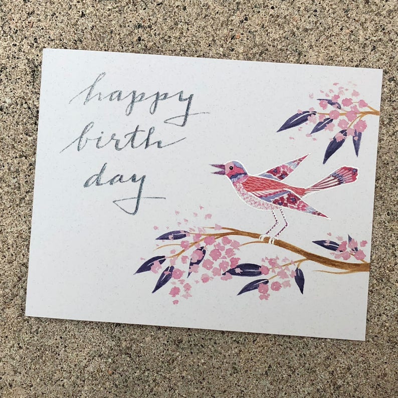 Cloisonné Birthday Bird Card Pink Blue image 2