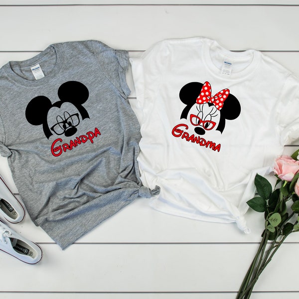 Disney Inspired Minnie or Mickey Mouse with Glasses Grandma Grammy Gramma Nana Grandpa Papa Pop Grampy Custom Vacation tshirt