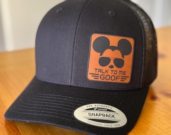 Adult Disney Talk To Me Goof Trucker Hat, Mens Disneyland Trucker Hat, YP6606 Leatherette patch hat, Disneyworld Mickey Mouse Funny Hat