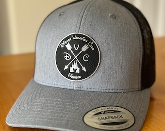 Adult Disney Vacation Club Trucker Hat, Mens DVC Trucker Hat, Womens Cruise Cap, YP6606 Leatherette patch hat, Castle Magic Kingdom Epcot
