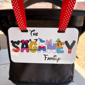Personalized Acrylic Family Name Stroller Sign, Amusement Theme Park Sign for Stroller, Character Themed ID Tag Disney stroller, Scooter Tag