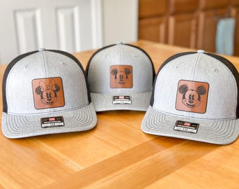 Matching Family Disney Trucker Hat, Adult Youth Disneyland Richardson Trucker Hat, Leatherette patch hat, Disneyworld Mickey Hat, XL hat