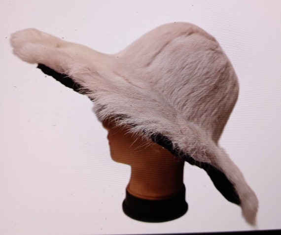Off White Rabbit Fur Wide Brim Hat Handmade - Etsy