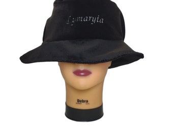 Black suede Bucket hat with SE Embroidery optional personalization