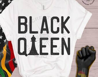 Black Queen svg, Black Queen con pieza de ajedrez, Melanin, Black Girl Magic, archivo de corte svg, diseño de camisa, cricut, silueta, cameo, dxf, png