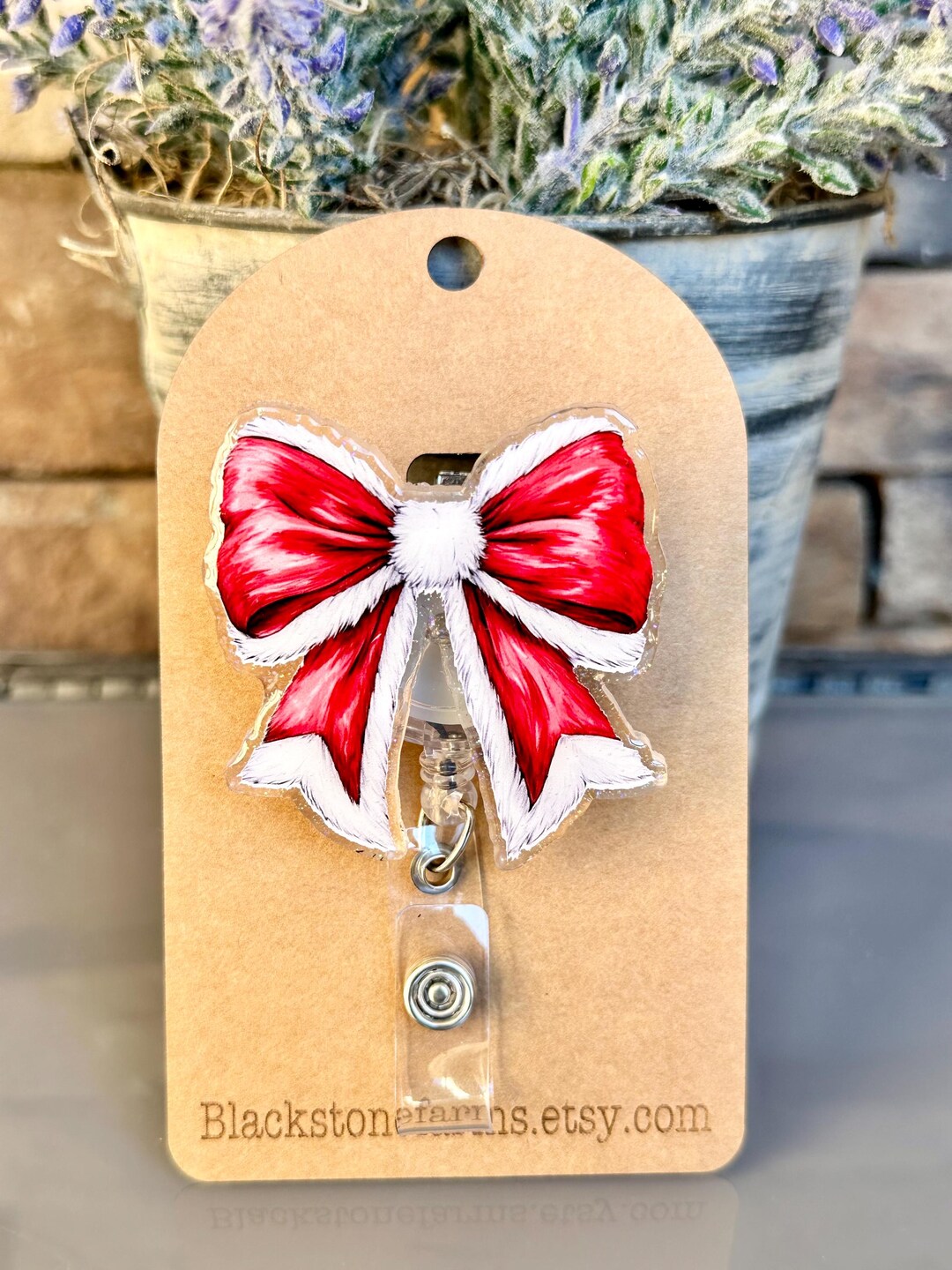 Coquette Bow Retractable Badge Reel Christmas Bow Badge Reel Nurse ...