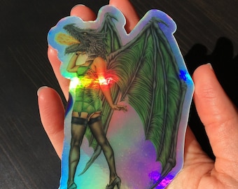 Burlesque Dragon Pinup Holographic Sticker Draggin Lady Cannibus Limited Edition