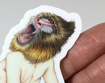 Burlesque Mandrill Lady in Blue Baboon Sticker Pinup