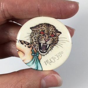 Pinup Burlesque Artwork Leopard Woman Pinback Button Pins image 1