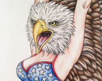 American Woman Pinup Burlesque Patriotic Artwork Print 11x14