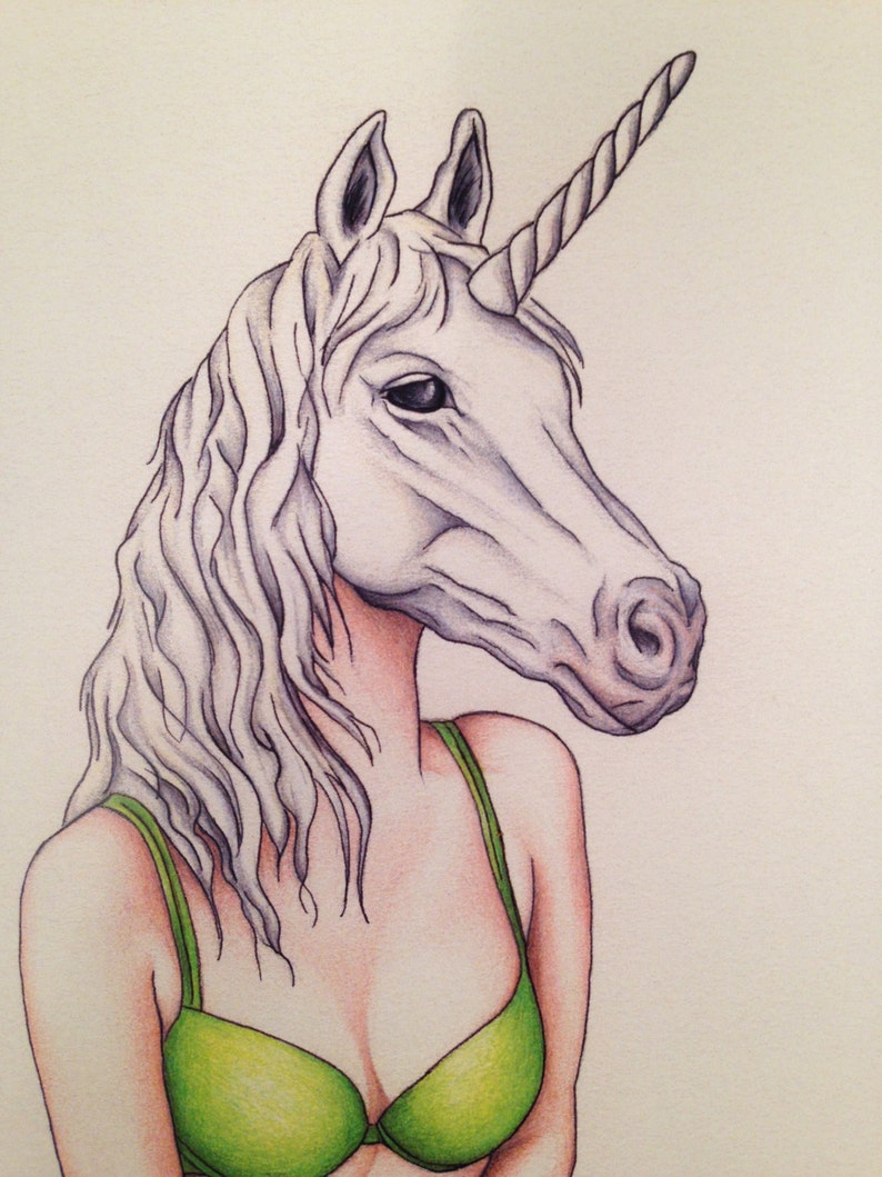 Burlesque Pinup Fantasy Unicorn Mature Art Print 11x14 image 1