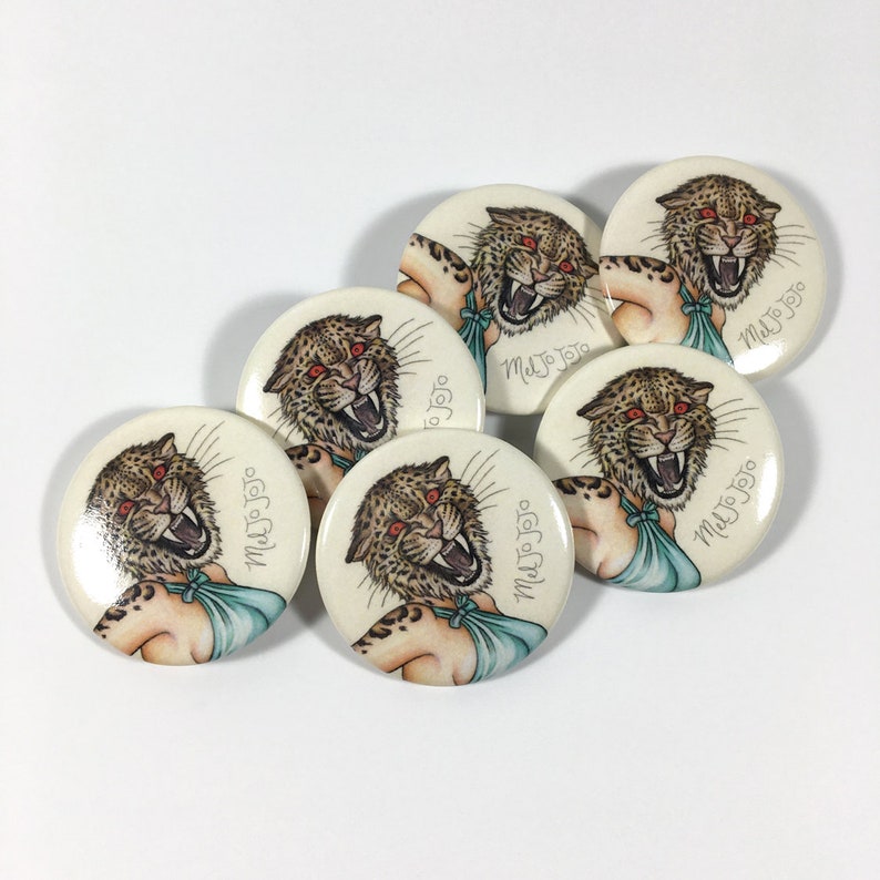 Pinup Burlesque Artwork Leopard Woman Pinback Button Pins image 6