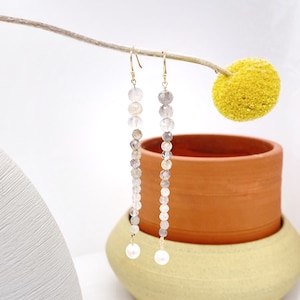 Faceted Labradorite Beaded Fringe Drop with Freshwater Pearl Earrings/ Gemstone Earrings/ Beaded Earrings/ Bridesmaid Gift/ Wedding Gift