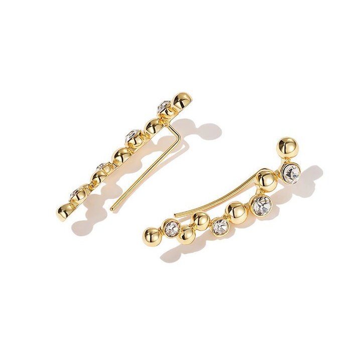 Crystal and Gold Bean Ear Climber/ Delicate Wedding Earring/ - Etsy