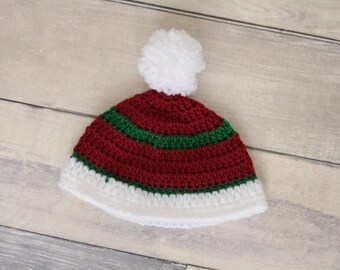 Pom Pom Hat Maroon, Green, and White Kids Hat Kids Beanie