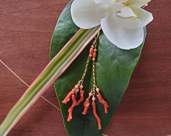 Pendientes colgantes de coral en forma de rama