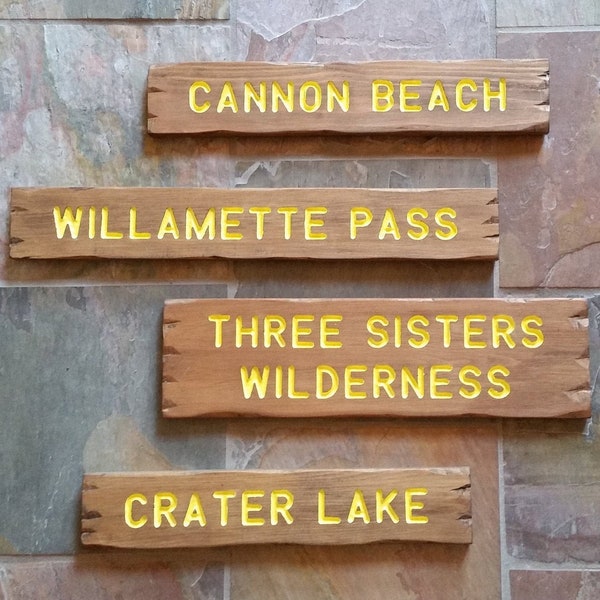 Campground signs, customizable, carved, routed, cedar, hand painted, park style small 1.5 inch font, campsite, Pacific crest trail, camping