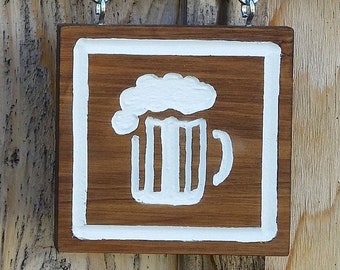 Hand routed cedar recreational icon wood signs , one 7" x 7"  sign, carved signs, painted signs, routered signs, park camp signs