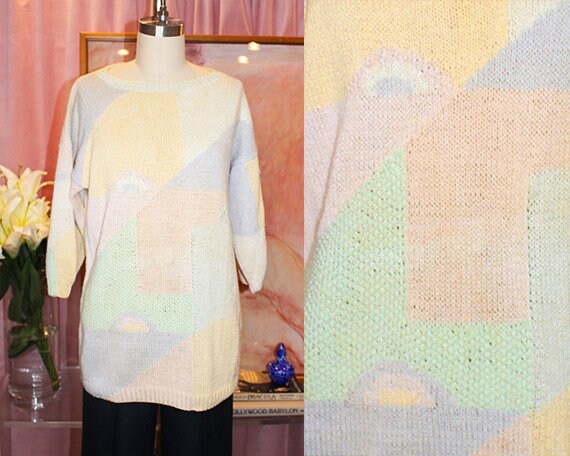 Pastel Hand Knitted Patchwork Face Sweater (M)