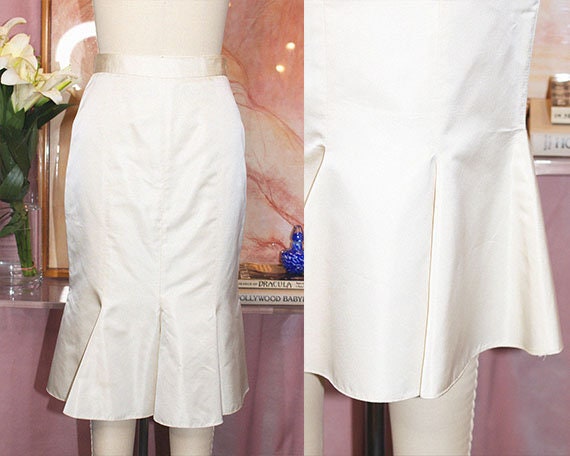 Blumarine Champagne SIlk High-Waisted Fluted Hem S