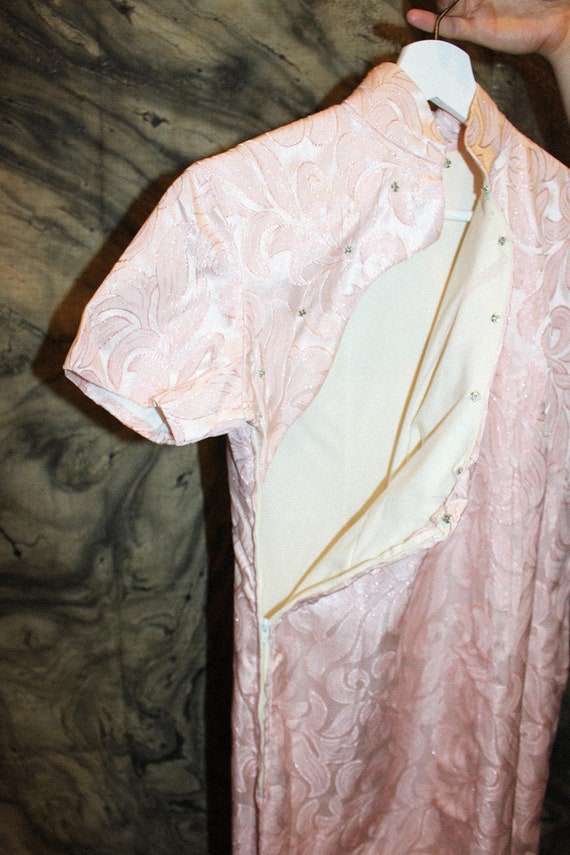 Vintage Blush Pink Jacquard Chinese Qi Pao Dress