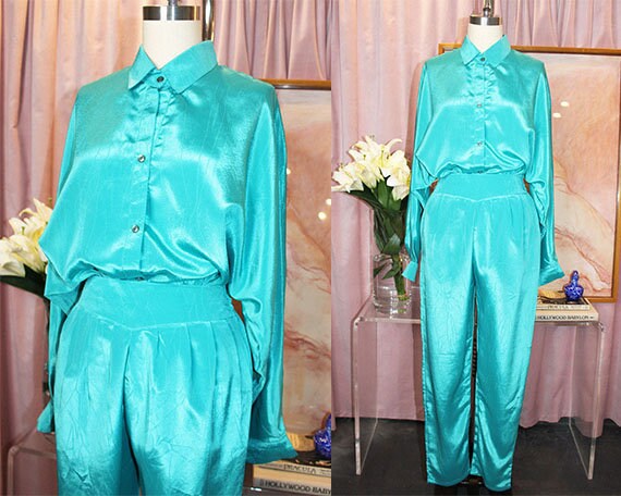 Teal 2-Piece Button Up & Trouser Set (M)