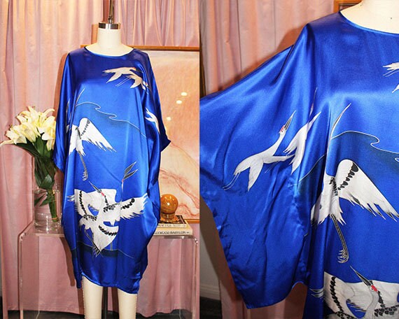 Cobalt Blue Silk Crane Kaftan (S-XL)