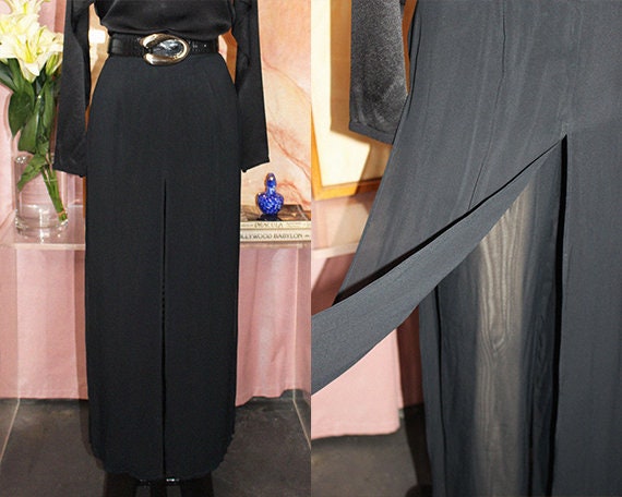 Vintage Tadashi Black High-Waisted Sheer Paneled T