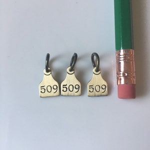 Tiny cattle tag charm, antique brass.