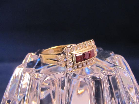 Vintage/Estate Art Deco Ruby Diamond Yellow Gold … - image 6