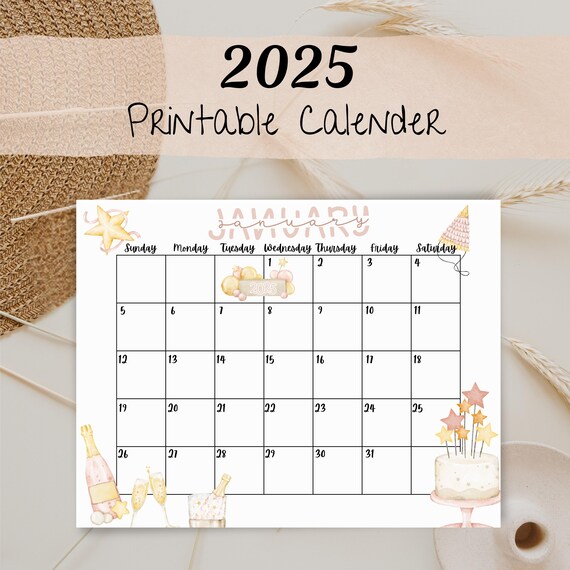 2025 Printable Calender, Aesthetic Calender 2025, Calender PDF, Editable Calender, Monthly Calender, Monthly Planner, Canva Planner