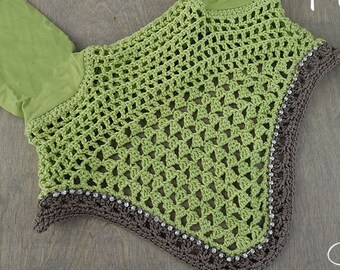 Round Horse Fly Bonnet, Fly Veil, Apple Green and Cocoa, Size Warmblood