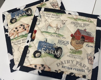 Farmhouse Cow print  Set of 2 Hot Pads Pot Holders