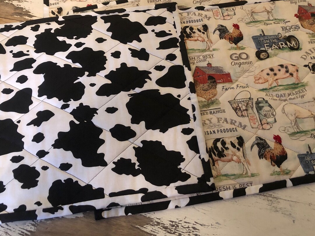 Reversible Quilted Placemats /cow Print/ Farmhouse Country Etsy