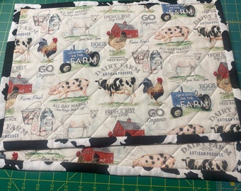 Reversible Quilted Placemats /Cow print/ Farmhouse Country Theme Set of 2