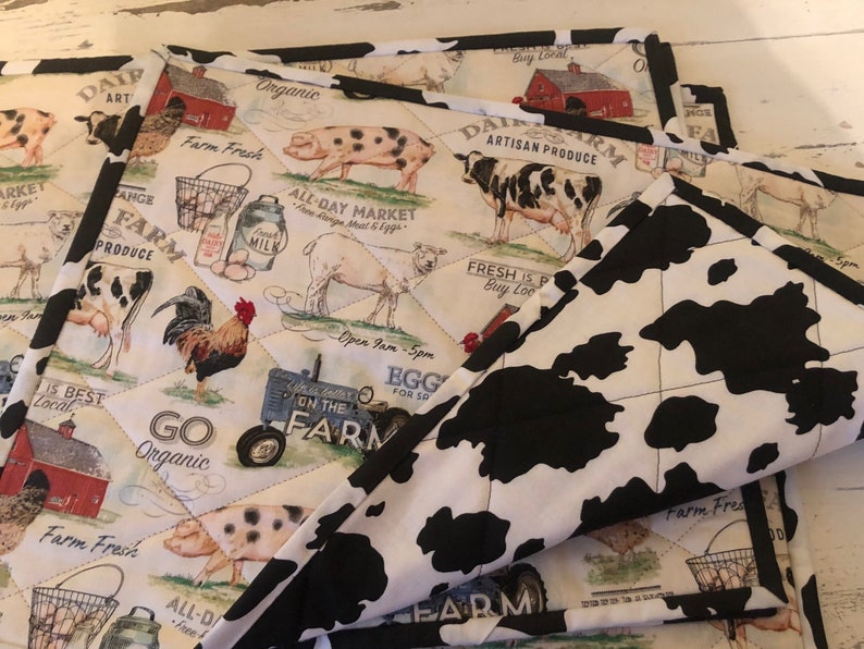 Reversible Quilted Placemats /cow Print/ Farmhouse Country Etsy