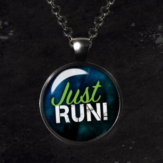 Just Run Glass Pendant Necklace Metal Running Race