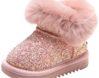 Sparkle Boots With Fur Trim Pink
