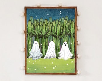 Cactus Ghosts | Cute Ghosts Art Print | Ghost Decor | Cute Halloween Print | Halloween Wall Art | Cactus Art Print | Cactus Decor