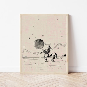 Lasso the Moon | Cowgirl Art Print | Desert Wall Art | Southwestern Decor | Horse Art Print | Cactus Print | Desert Print | Western Decor