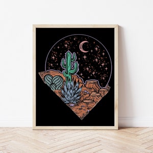 Pink Moon | Boho Decor | Boho Art Print | Cactus Print | Desert Print | Nature Wall Art | Psychedelic Wall Art | 70s Wall Art | 70s Print