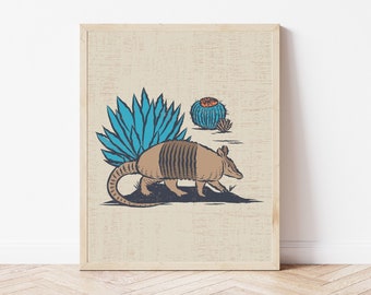 Armadillo Art Print | Desert Wall Art | Southwestern Wall Decor | Southwestern Wall Art | Southwestern Decor | Cactus Decor | Spring Decor