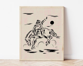 Buckin Bronco | Cowboy Art Print | Desert Wall Art | Southwestern Decor | Horse Art Print | Horse | Desert Print | Western Decor