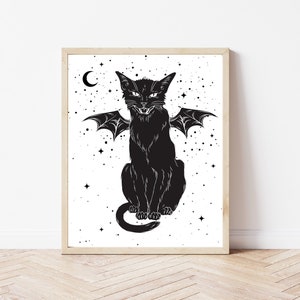 Hell Cat Halloween Decor Halloween Print Witchy Decor Black Cat Print Black Cat Wall Art Witchy Wall Art Halloween Cat image 1