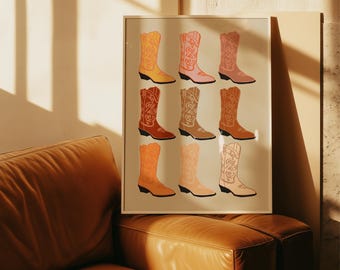 Cowboy Boots Art Print | Western Boho Southwestern Neutral Decor
