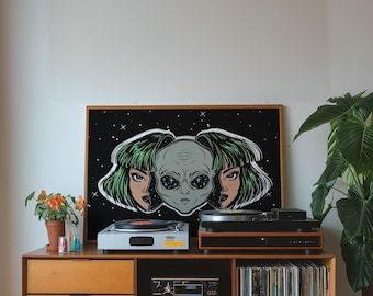 Alien Girl Art Print | Cosmic Space Wall Decor