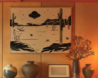 Desert UFO Art Print | Southwestern Alien Wall Decor