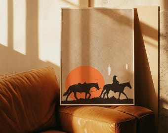 カウボーイの太陽のプリント｜ウエスタンホースアート｜砂漠の風景装飾